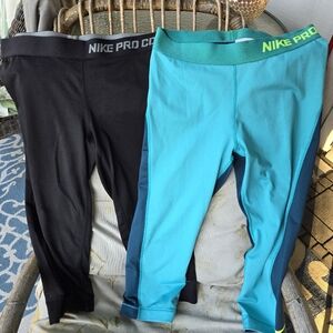 2 Pairs Nike Pro Dri-Fit Training Capri Leggings Compression Combat Size L & M